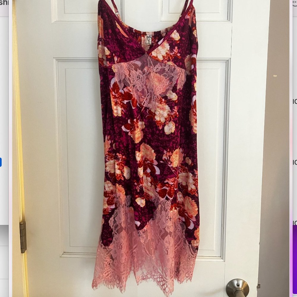 Free People Floral Lace Slip Dress in Burgundy and Pink